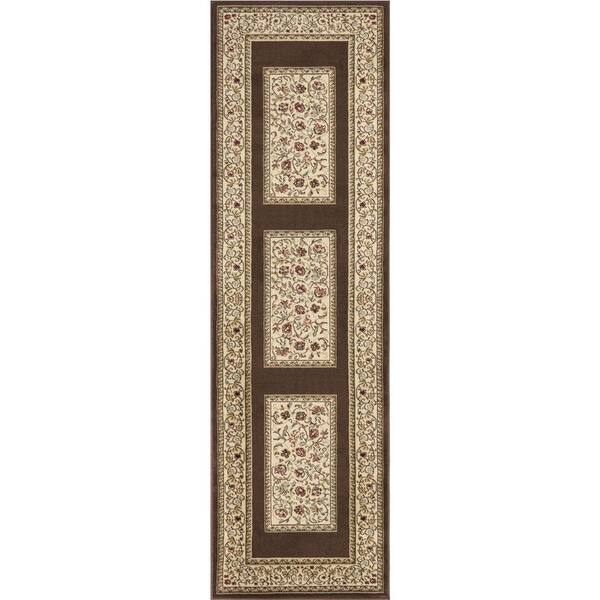 Concord Global Trading Ankara Floral Border Brown 2 ft. x 7 ft. Runner Rug