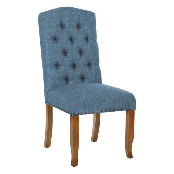 OSP Home Furnishings Jessica Navy Fabric Tufted Dining Chair with Bronze Nail-Heads and Coffee Legs