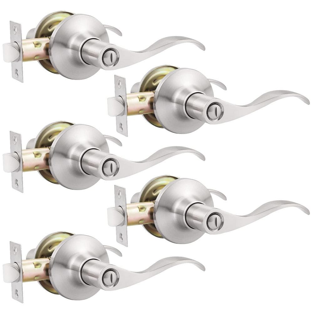 5 Pack Privacy Door Lever Handles with Lock for Bedroom Bathroom in Satin Nickel Finish Keyless Interior price history on PriceWatchPro