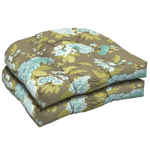 Hampton Bay Virginia Floral Tufted Outdoor Seat Pad (2-Pack)