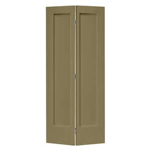 24 in. x 80 in. 1 Panel Shaker Olive Green Painted MDF Composite Bi-Fold Closet Door with Hardware Kit
