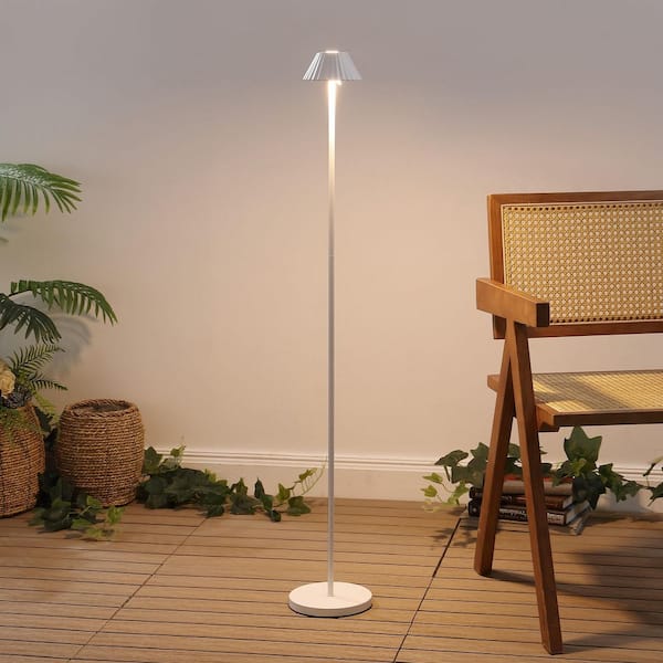 Mallory 1-Light 44 in. Dimmable Integrated LED White Indoor/Outdoor Iron Pleated Shade Rechargeable/Cordless Floor Lamp