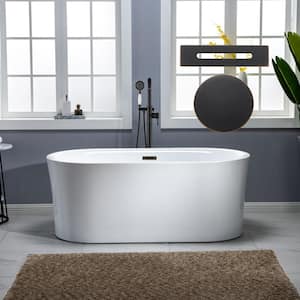 67 in. Acrylic Flatbottom Double Ended Air Bath Bathtub with Oil Rubbed Bronze Overflow and Drain Included in White