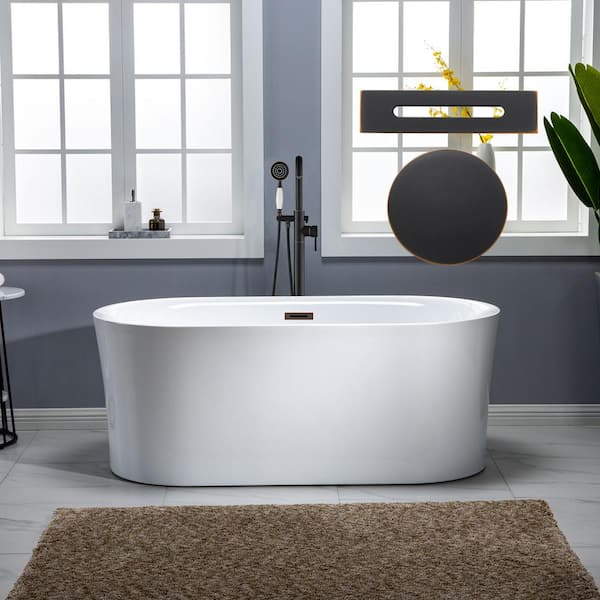 WOODBRIDGE 67 in. Acrylic Flatbottom Double Ended Air Bath Bathtub with Oil Rubbed Bronze Overflow and Drain Included in White