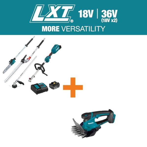 18V LXT Brushless Couple Shaft Power Head Kit w/ Pole Saw, String & Hedge Trimmer Attachments 4.0Ah w/ bonus Grass Shear