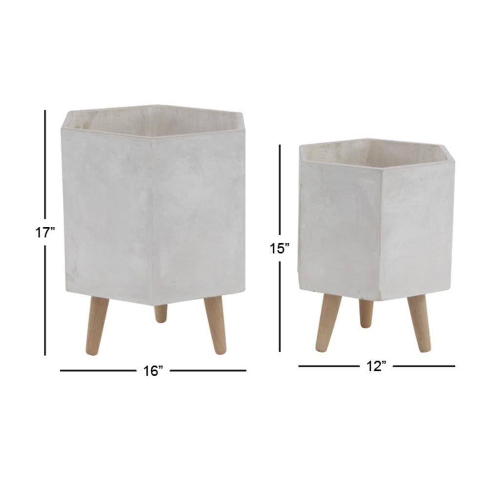 Gray Fiber Clay Planter Set with Beech Wood Legs