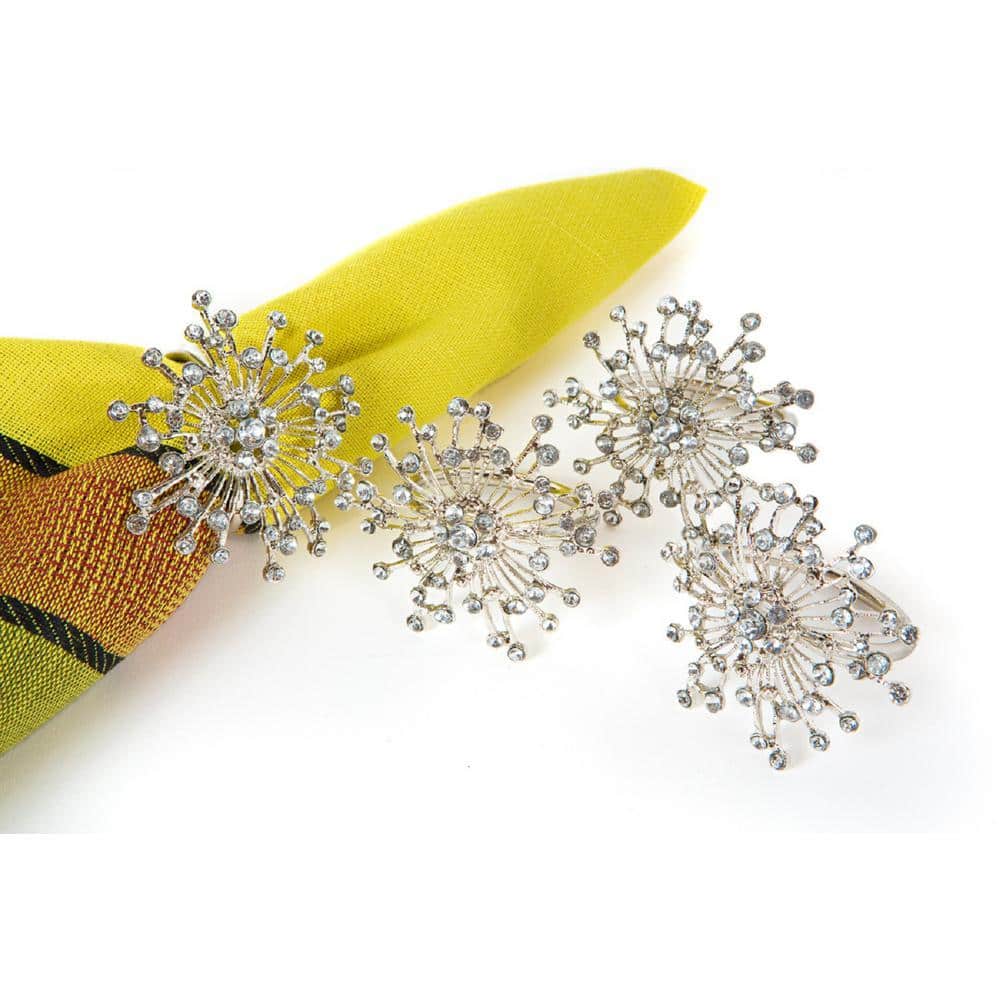 2 in. x 1.5 in. Snowflake Holiday Elegant Silver Jeweled Metal Napkin Rings (Set of 4)