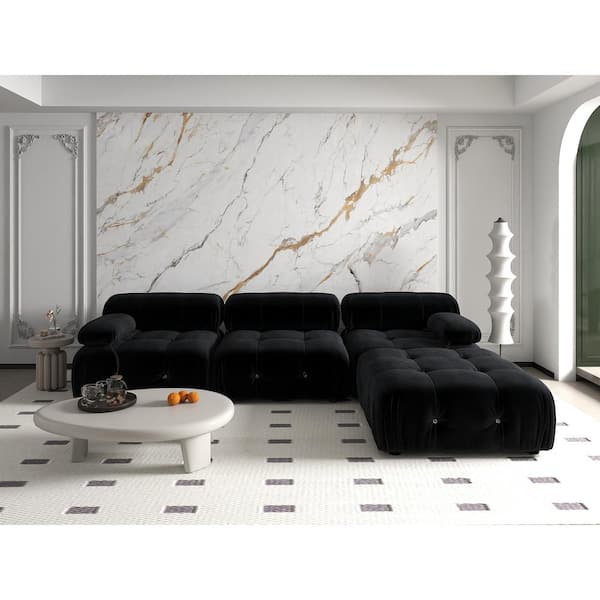 103.95 in. W Square Arm Velvet L Shaped Modular Free Combination Sofa with Ottoman in Black