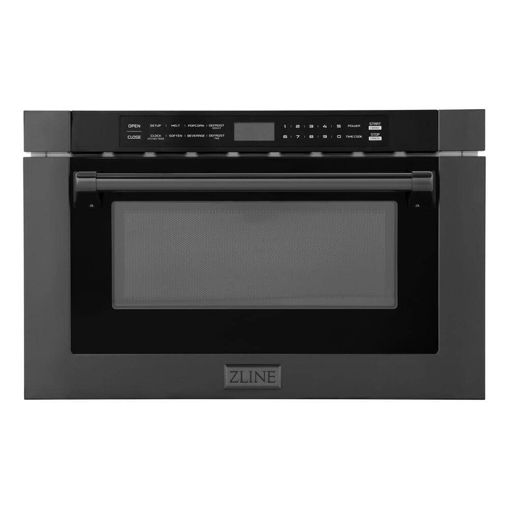 ZLINE Kitchen and Bath 24 in. 1000-Watt Built-In Microwave Drawer in Black Stainless Steel & Traditional Handle -  MWD-1-BS-H