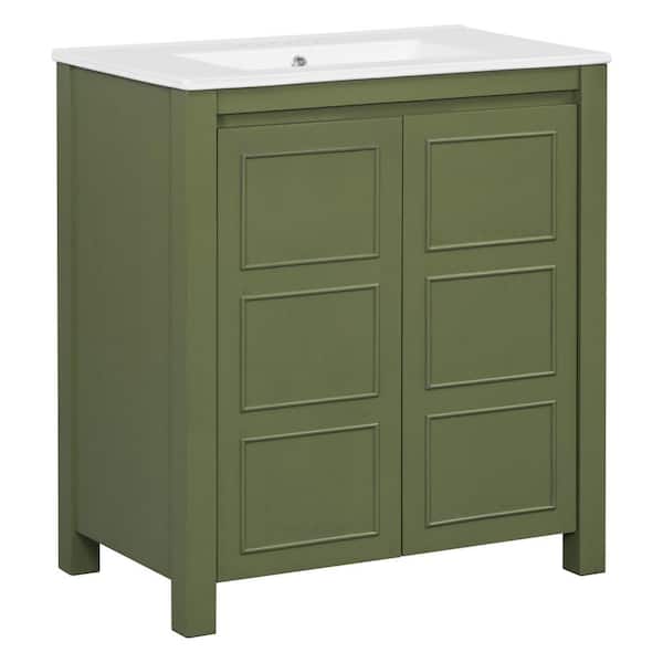 30 in. W x 18.3 in. D x 34 in. H Single Sink Bath Vanity in Olive Green with White Ceramic Top