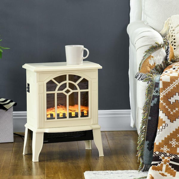 Amucolo 14.25 in. Freestanding Electric Fireplace Stove Electric Fireplace Heater in Cream White with Overheating Protection