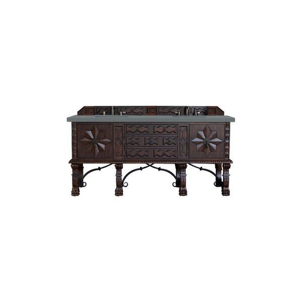 James Martin Vanities Balmoral 72 in. W x 23.5 in. D x 34 in. H Bathroom Vanity in Antique Walnut with Cala Blue Quartz Top