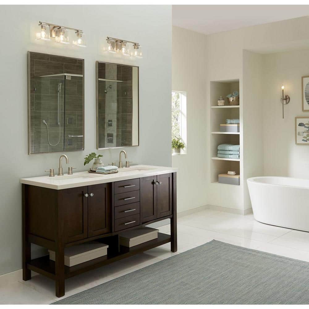 Brushed Nickel 3-Light Vanity with Clear Glass Shades