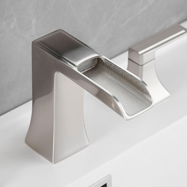 Waterfall 8 in. Widespread Double Handle Stainless Steel Bathroom Faucet in Brushed Nickel
