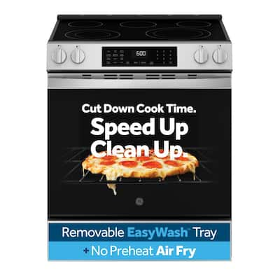 30 in. 5 Burner Element Smart Slide-In Electric Convection Range in Stainless w/ EasyWash Oven Tray & No-Preheat Air Fry