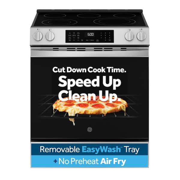 30 in. 5 Burner Element Smart Slide-In Electric Convection Range in Stainless w/ EasyWash Oven Tray & No-Preheat Air Fry