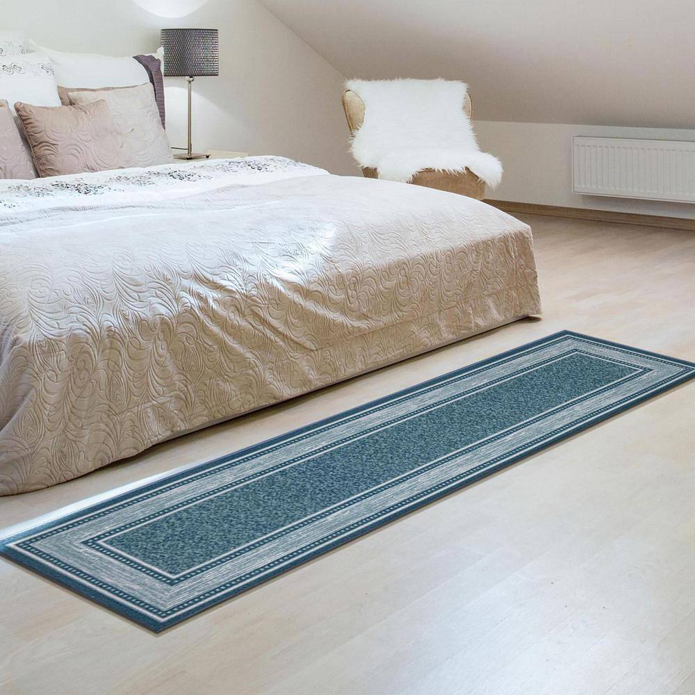 Blue Synthetic Non-Slip Washable Hallway Runner Rug