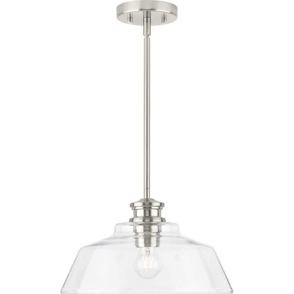 Singleton Vintage-Style 1-Light Medium Pendant in Brushed Nickel with Clear Glass