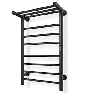 Electric Towel Warmer with Top Shelf Black 7 Bars Heated Towel Rack Plug-in Hardwired Installation