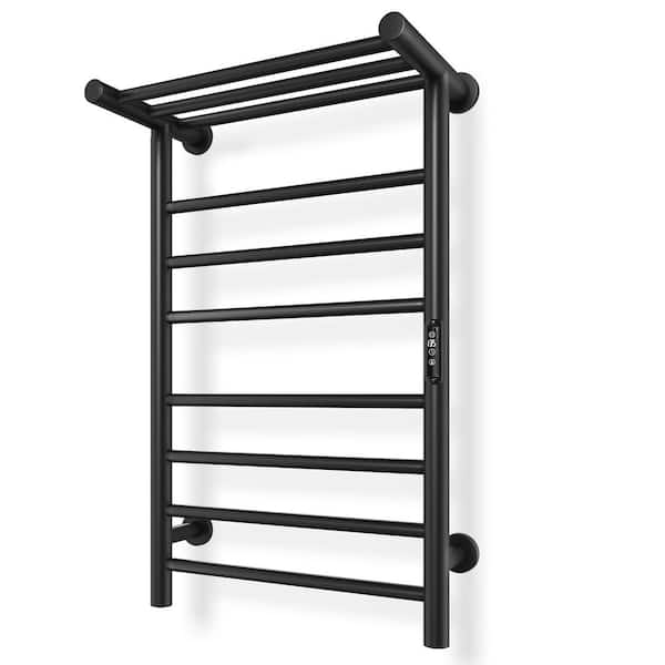 Electric Towel Warmer with Top Shelf Black 7 Bars Heated Towel Rack Plug-in Hardwired Installation