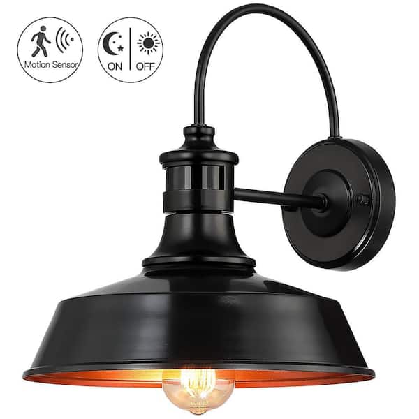 Grantham 1-Light 12 in. Black Motion Sensor Outdoor Barn Light Wall Sconce