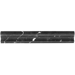 Blackout Nero Marquina 2 in. x 12 in. Honed Marble Chair Rail Liner Tile Trim