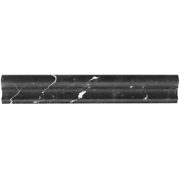 Ivy Hill Tile Blackout Nero Marquina 2 in. x 12 in. Honed Marble Chair Rail Liner Tile Trim