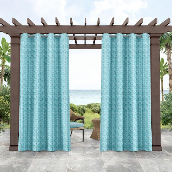 Tommy Bahama Mosaic Blue Radiance Print Light Filtering Grommet Top Indoor/Outdoor Curtain, 54 in. W x 96 in. L (Set of 2)
