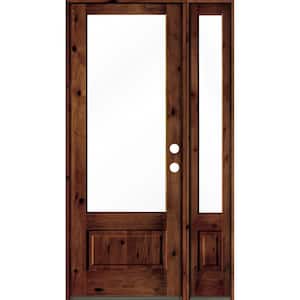 50 in. x 96 in. Knotty Alder Left-Hand/Inswing 3/4 Lite Clear Glass Red Chestnut Stain Wood Prehung Front Door with RSL