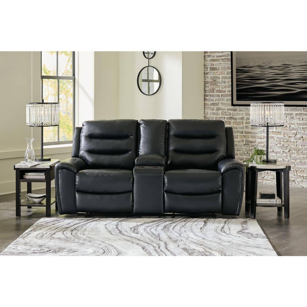 Warlin 79 in. Solid Faux Leather 2 Seat Power Reclining Loveseat in Black with Cup Holder, Storage and USB Port