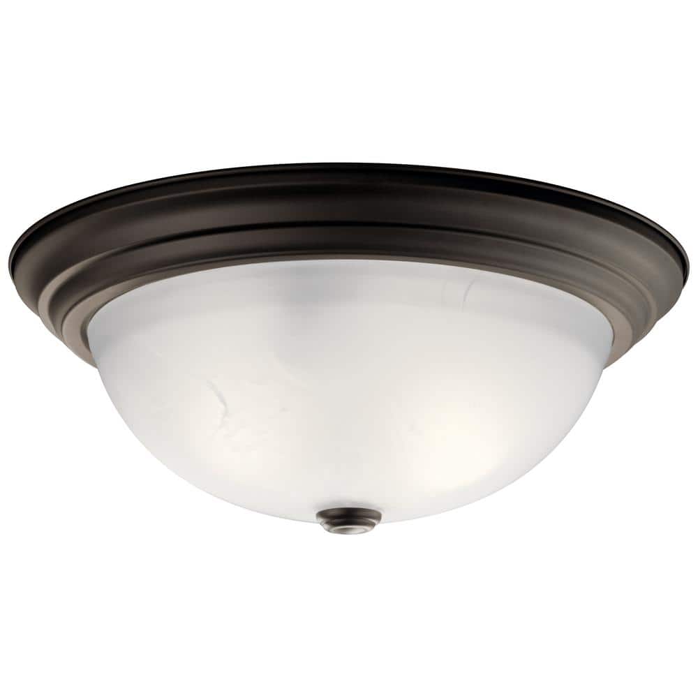 Transitional 15'' Distressed Bronze Flush Mount with White Dome Shade