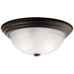 Ceiling Space 15.25 in. 3-Light Olde Bronze Traditional Hallway Flush Mount Ceiling Light with Stain Etched Glass