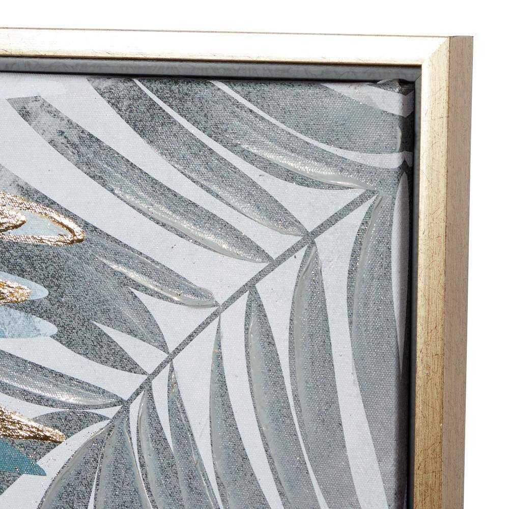 32" Blue and Gold Tropical Leaf Framed Canvas Wall Art