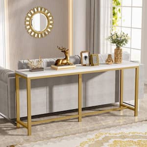 Turrella 70.9 in. Gold White Wood Long Console Table, Narrow Skinny Modern Behind Sofa Couch Table