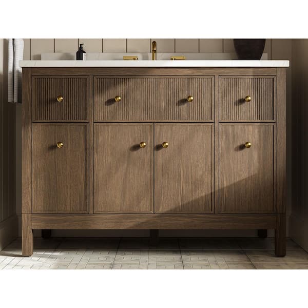 Malin by Studio McGee 48 in. Draper Oak Bath Vanity with Bianco Bella Quartz Top