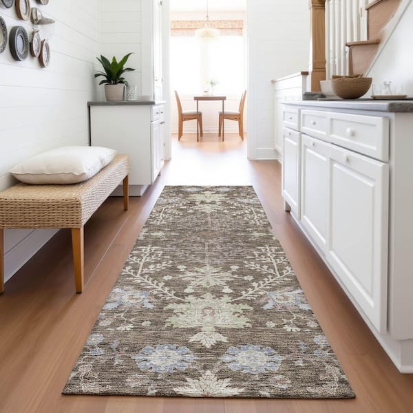 Mayfield Premium Machine Washable Abstract AMF1156 Brown 2 ft. 3 in. x 7 ft. 6 in. Runner Rug