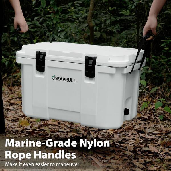 Denjol White 60 qt. Portable Chest Cooler with Cup Holders, Nylon