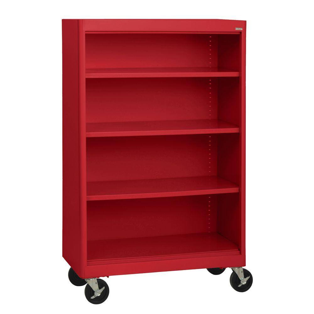 Sandusky 58 in. Red Metal 4shelf Cart Bookcase with Adjustable Shelves