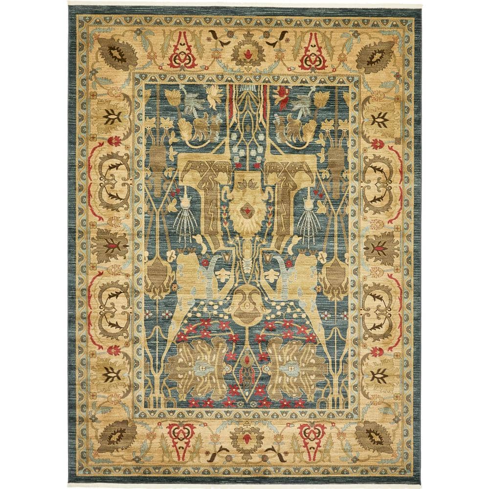 Navy Blue Rectangular Stain-Resistant Synthetic Area Rug