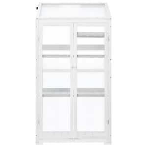 31.5 in. W x 22.4 in. D x 62 in. H White Wood Greenhouse Balcony Portable Cold Frame with Wheels and Adjustable Shelves