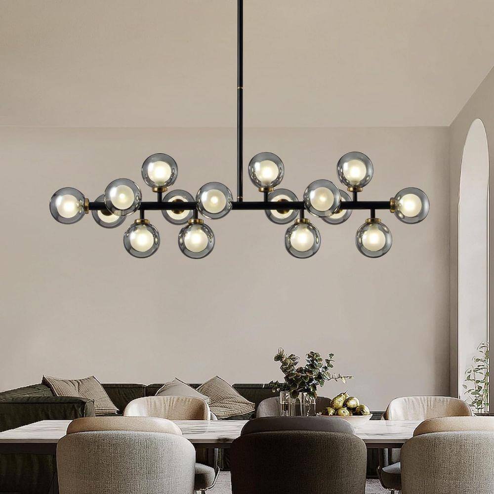 Modern Black Linear Glass Beaded 16-Light Chandelier