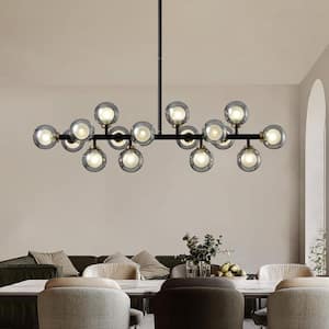 39 in. 16-Light Modern Black Chandelier with Light Dining Room or Kitchen