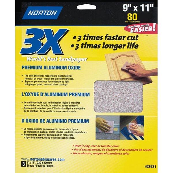 Norton 9 in. x 11 in. 80 Grit Coarse Sandpaper Sheets (60-Pack)-DISCONTINUED