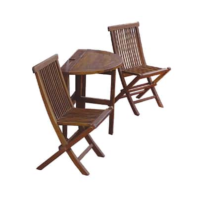 Caleo 3-Piece Asian Hardwood Table and Chair Set with Half-Round Table and Side Chairs