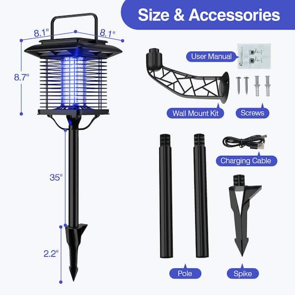 20-Watt Electric Indoor/Outdoor Solar Bug Zapper Mosquitoes Repellent with 4 Ways to Place, 2 Charging and Light Modes