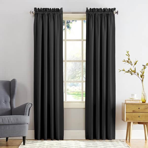 Sun Zero Gregory Black Polyester 54 in. W x 108 in. L Rod Pocket Room Darkening Curtain (Single Panel)