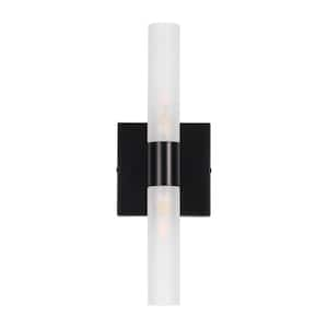 3.94 in.2-Light Matte Black Wall Sconces with Frosted White Glass Shade