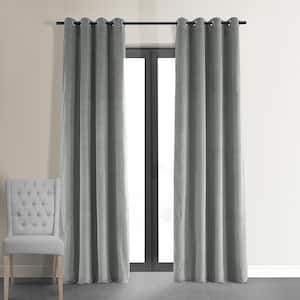 Silver Grey Velvet Grommet Blackout Curtain - 50 in. W x 120 in. L