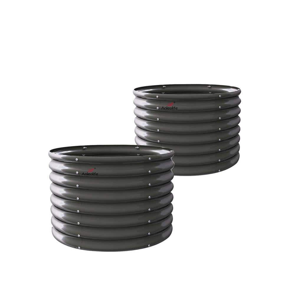 35 in. x 35 in. x 24 in. Quartz Grey Galvanized Round Outdoor Metal Raised Garden Bed,Planter Box (Set of 2) price history on PriceWatchPro