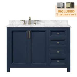 Sandon 48 in. W x 22 in. D x 34 in. H Single Sink Bath Vanity in Midnight Blue with Carrara Marble Top